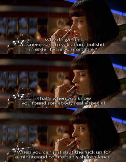 Conversación pulp fiction sobre compartir silencio